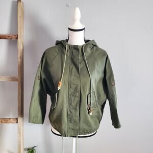 Navie Women's Green Bat Wing Short Canvas Jacket Size S